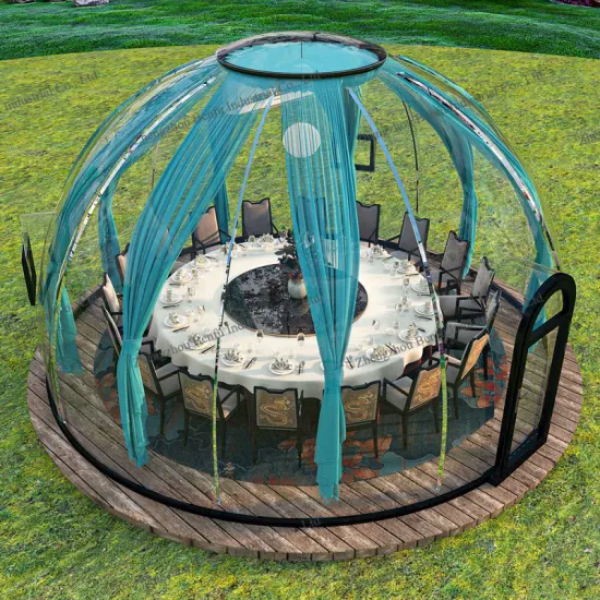 Zone intérieure 23,74 mètres carrés PVC PC hôtel Transparent Glamping dôme géodésique tente à bulles pour les repas en plein air